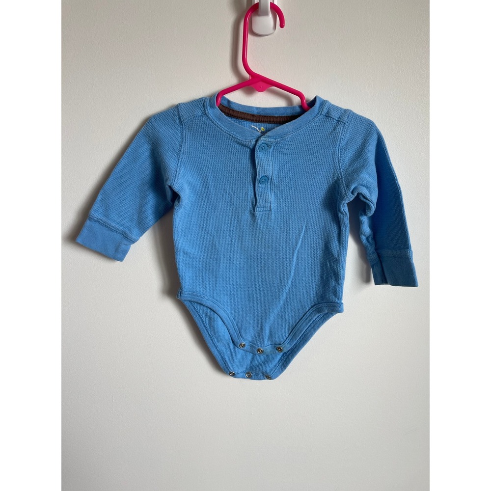 Jumping Beans Baby Boys Blue Waffle Knit Thermal Henley Bodysuit 9 Months